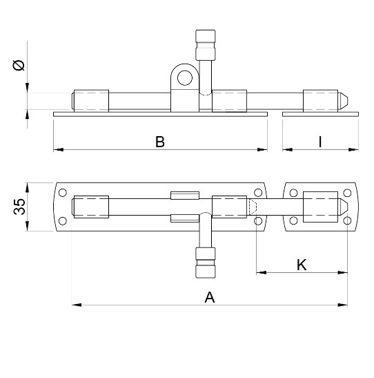Hangslotgrendel horizontaal 250 mm verzinkt