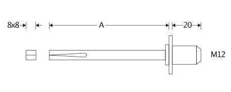 Wisselstift draaibaar 8x8x80mm M12