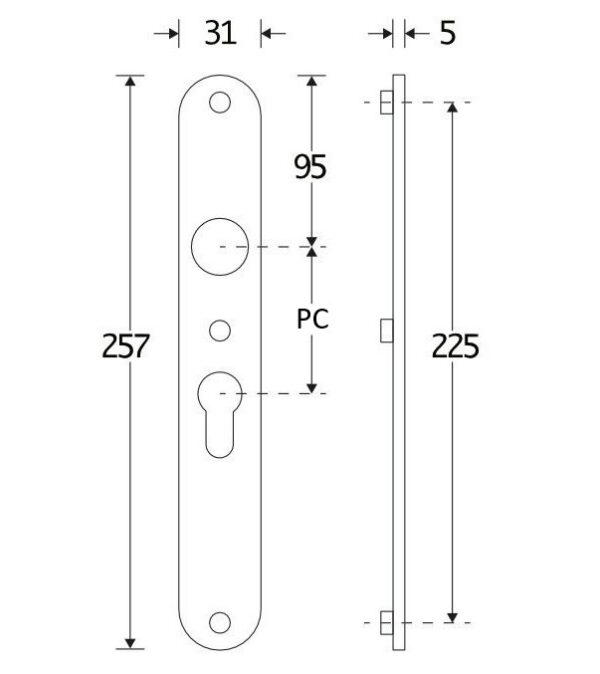 SKG3 ovaal smal schild PC92 binnen messing ongelakt