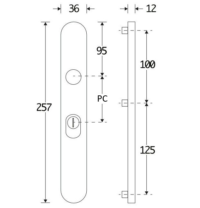 SKG3 ovaal smal schild PC92 buiten met kerntrekbeveiliging mat chroom