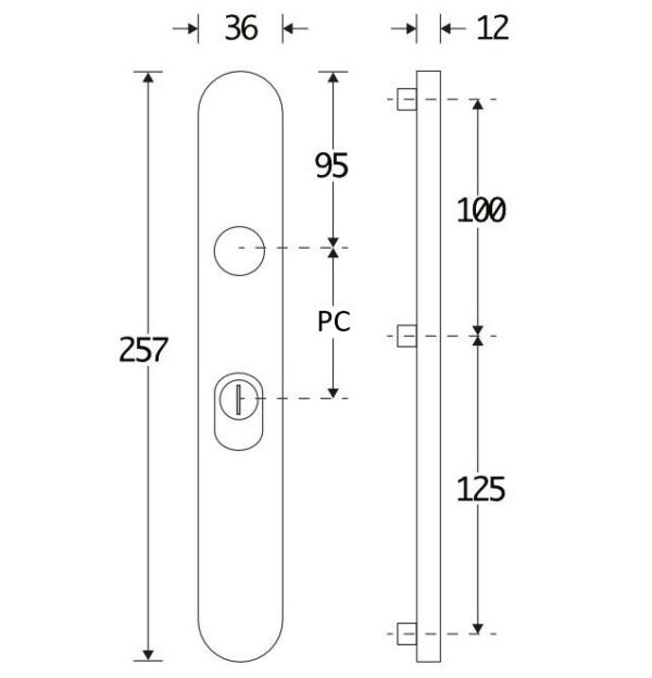 SKG3 ovaal smal schild PC72 buiten met kerntrekbeveiliging messing antiek