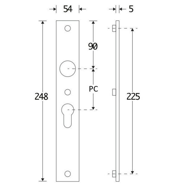 SKG3 rechthoekig schild PC55 binnen messing ongelakt