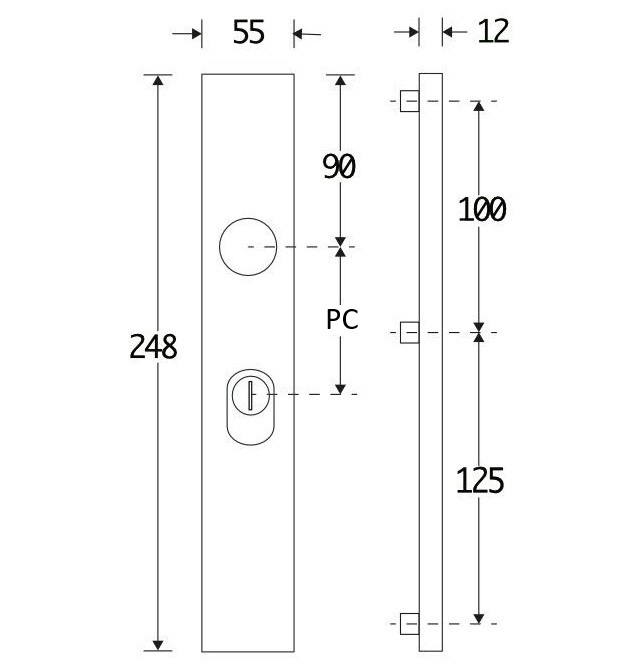SKG3 rechthoekig schild PC92 buiten met kerntrekbeveiliging glans chroom