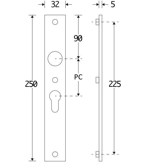 SKG3 rechthoekig smal schild PC72 binnen messing ongelakt