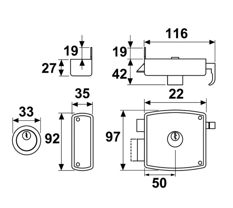 Oplegdeurslot 7490 DIN rechts staal alu