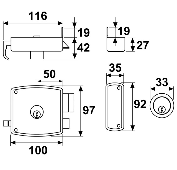 Oplegdeurslot 7490 DIN links staal alu