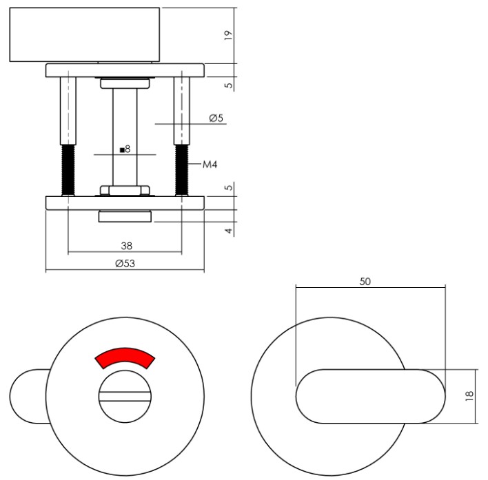Intersteel wc-sluiting verdekt ø53x5mm met comfortknop structuur zwart