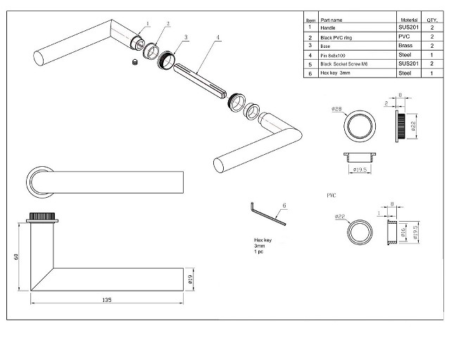 Deurkruk Rond op mini rozet met wc-sluiting en smaldeurslot wc63/8 met ronde voorplaat rvs zwart