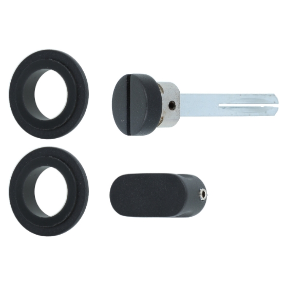 Deurkruk Vierkant op mini rozet met wc-sluiting en smaldeurslot wc63/8 met ronde voorplaat rvs zwart