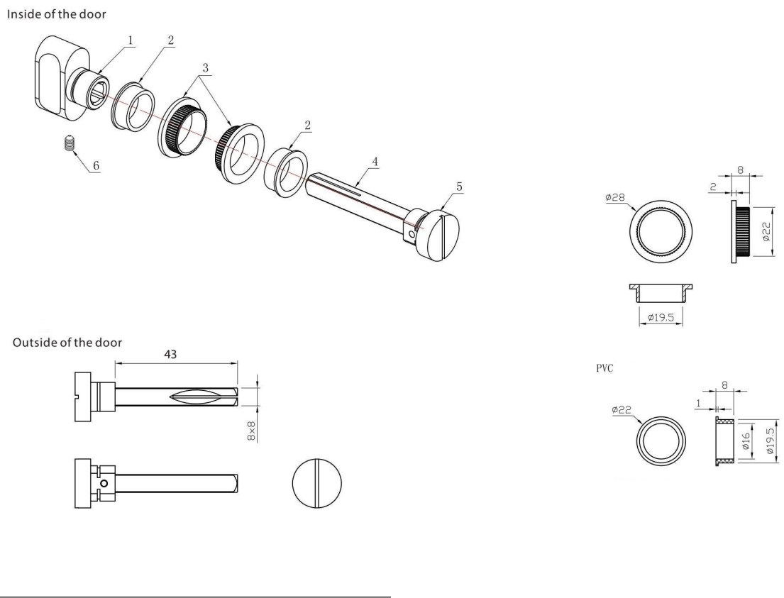 Deurkruk Vierkant op mini rozet met wc-sluiting en smaldeurslot wc63/8 met ronde voorplaat rvs zwart