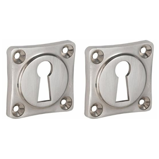 Set van twee Sleutelplaatjes vierkant 39 mm mat nikkel ongelakt