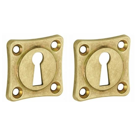 Set van twee Sleutelplaatjes Vierkant 38 mm messing antiek
