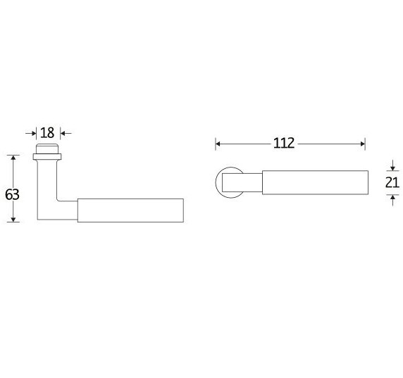 Enkele deurkruk Bauhaus links messing PVD