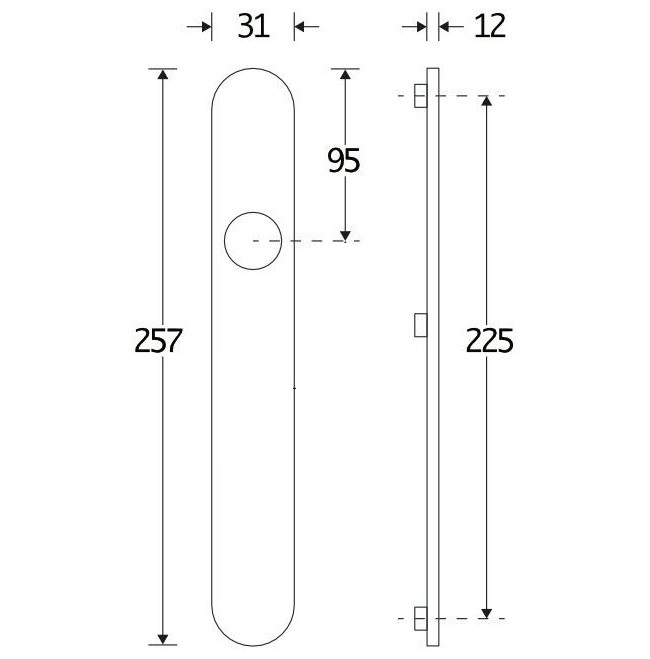 SKG3 ovaal smal schild blind buiten mat chroom