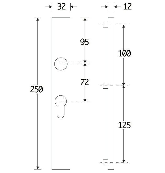 SKG3 rechthoekig smal schild blind buiten mat nikkel PVD