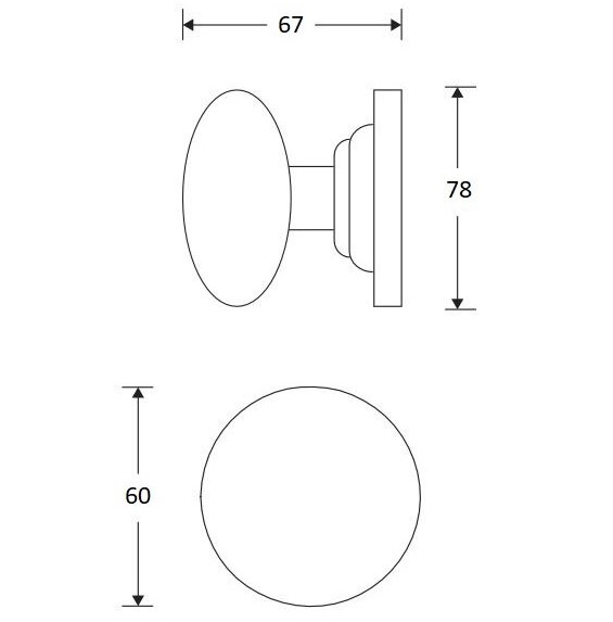 Voordeurknop Paddenstoel 60mm messing antiek