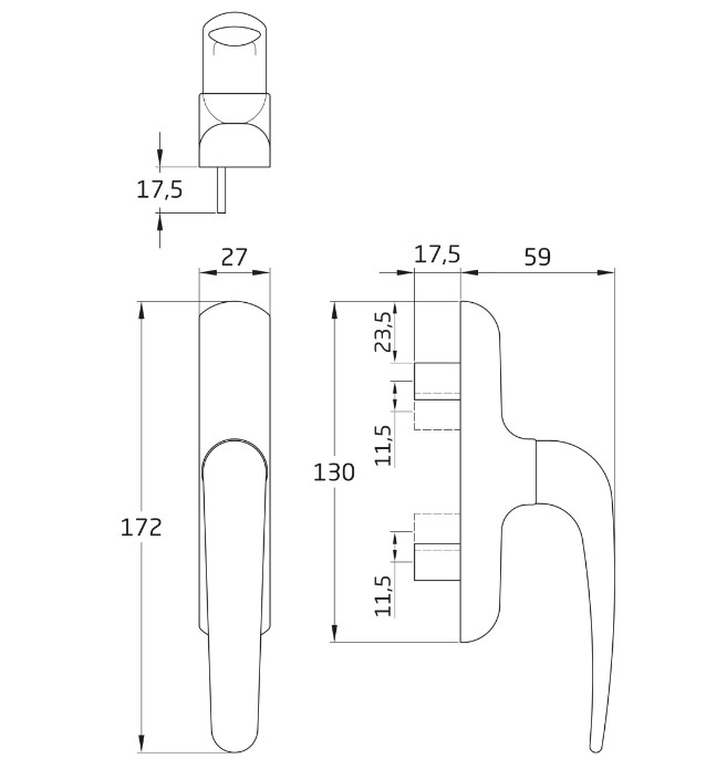 Raamgreep voor naar buiten draaiende ramen aluminium zwart
