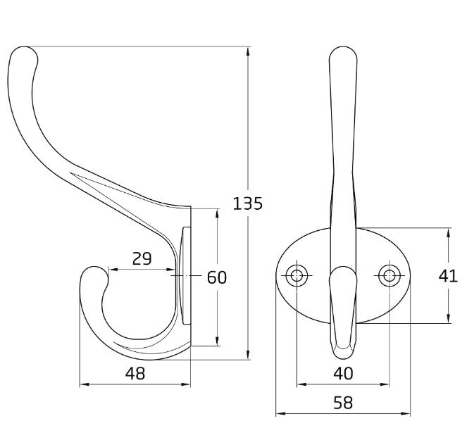 Kapstokhaak 135x58 mm zamak goud
