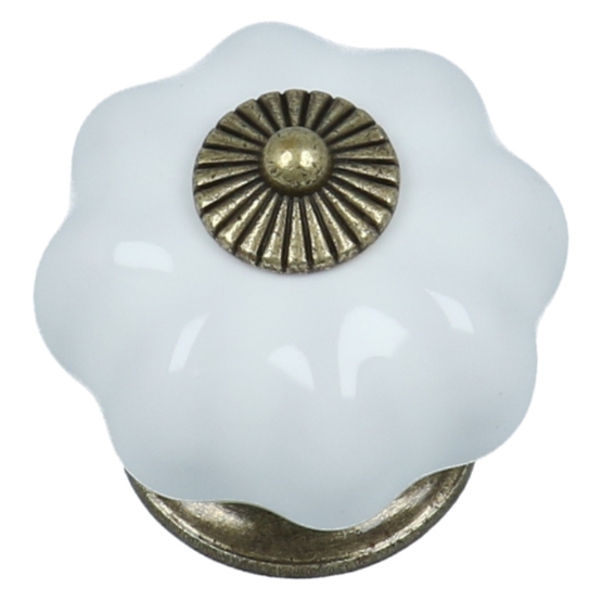 Meubelknop pompoen 38 mm porselein wit