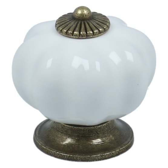 Meubelknop pompoen 38 mm porselein wit