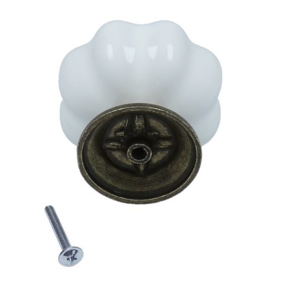 Meubelknop pompoen 38 mm porselein wit