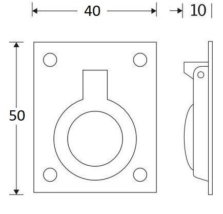Luikring rechthoekig 50x38 mm mat zwart