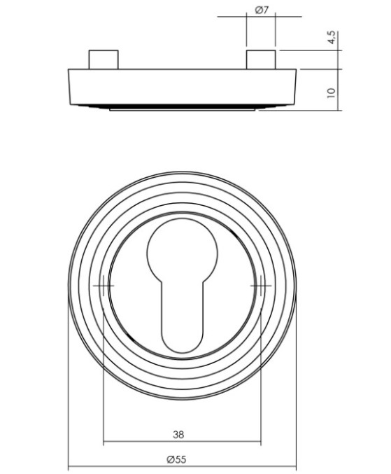 Intersteel cilinderrozetten verdekt met rillen ø54x9mm en nokken gebruineerd