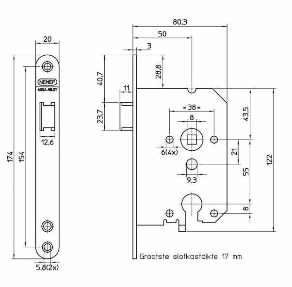 Nemef cilinder PC55 insteek loopslot 1269 met RVS voorplaat