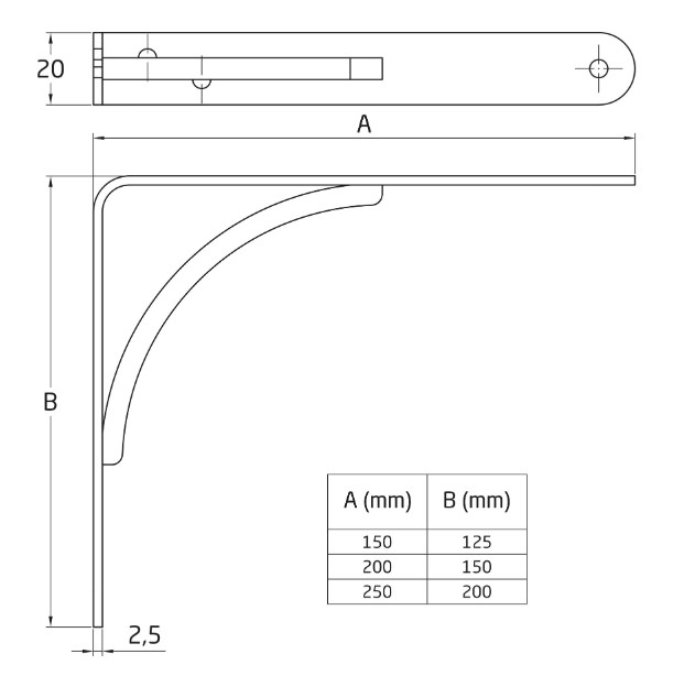 Plankdrager 250x200 mm zwart staal