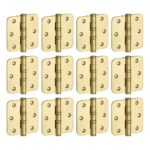 Set van 12 kogellagerscharnieren 76x76 ronde hoek vlak messing ongelakt