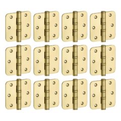 Set van 12 kogellagerscharnieren 76x76 ronde hoek vlak messing ongelakt