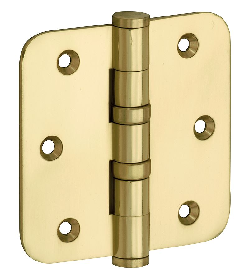 Set van 12 kogellagerscharnieren 89x89 ronde hoek vlak messing ongelakt