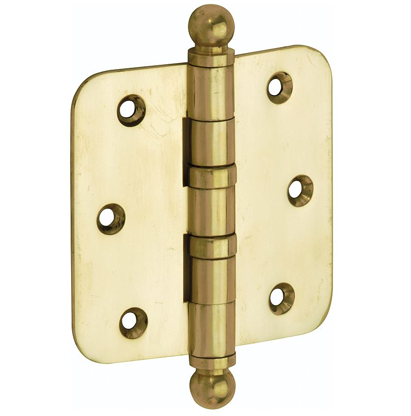 Set van 12 kogellagerscharnieren 76x76 ronde hoek bol messing ongelakt