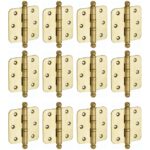 Set van 12 kogellagerscharnieren 89x89 ronde hoek bol messing ongelakt