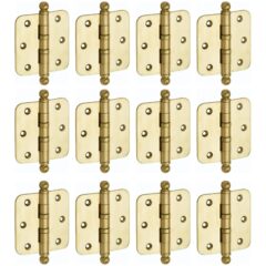 Set van 12 kogellagerscharnieren 89x89 ronde hoek bol messing ongelakt