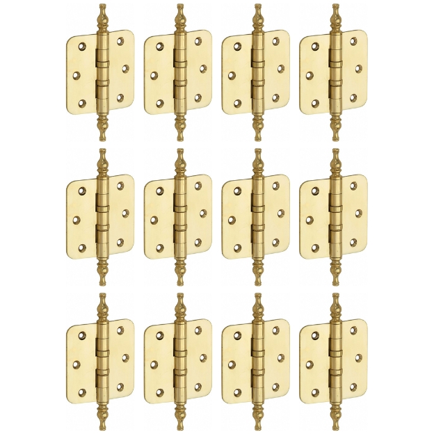 Set van 12 kogellagerscharnieren 76x76 ronde hoek vaas messing ongelakt