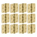 Set van 12 kogellagerscharnieren 76x76 ronde hoek vlak messing antiek