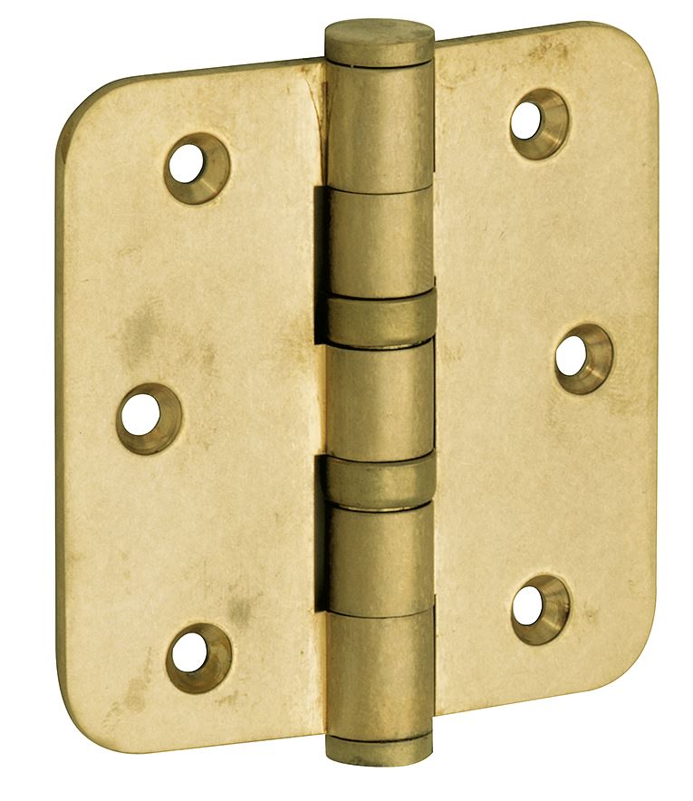 Set van 12 kogellagerscharnieren 89x89 ronde hoek vlak messing antiek