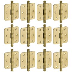 Set van 12 kogellagerscharnieren 76x76 ronde hoek bol messing antiek