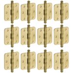 Set van 12 kogellagerscharnieren 89x89 ronde hoek bol messing antiek