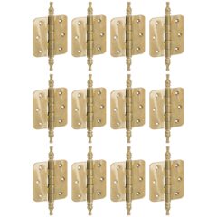 Set van 12 kogellagerscharnieren 76x76 ronde hoek vaas messing antiek