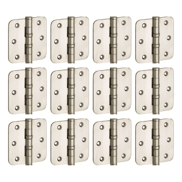Set van 12 kogellagerscharnieren 89x89 ronde hoek vlak glans nikkel