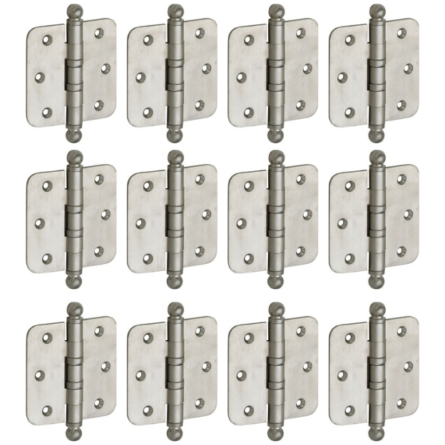 Set van 12 kogellagerscharnieren 76x76 ronde hoek bol mat nikkel ongelakt