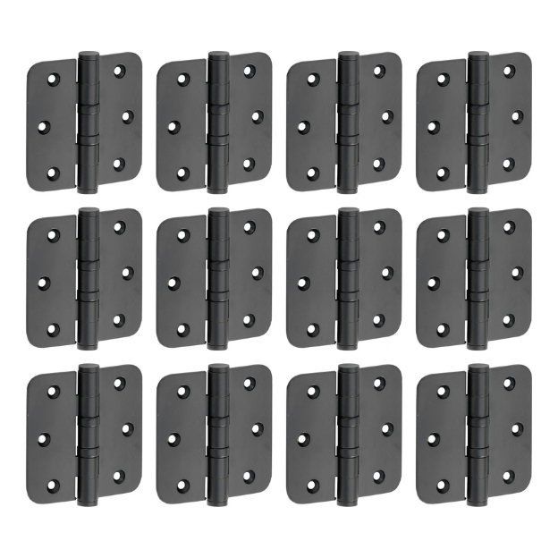 Set van 12 kogellagerscharnieren 89x89 ronde hoek vlak mat zwart