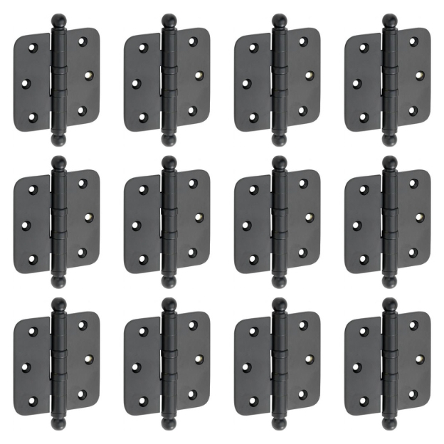 Set van 12 kogellagerscharnieren 76x76 ronde hoek bol mat zwart