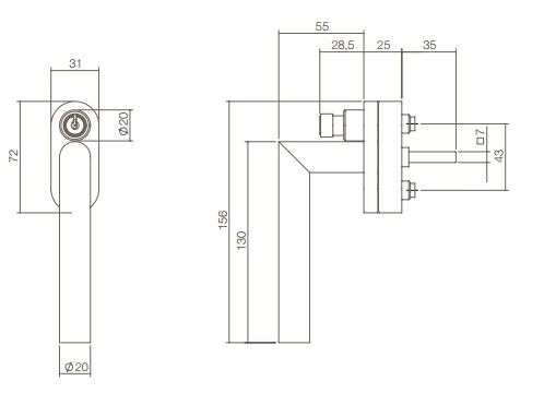 Intersteel SKG2 afsluitbare raamkruk hoek 90° rvs - Afbeelding 2