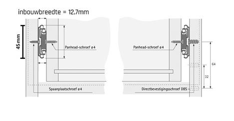Paar ladegeleiders softclose volledig uittrekbaar 55 cm