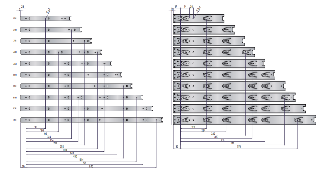 Paar ladegeleiders softclose volledig uittrekbaar 60 cm