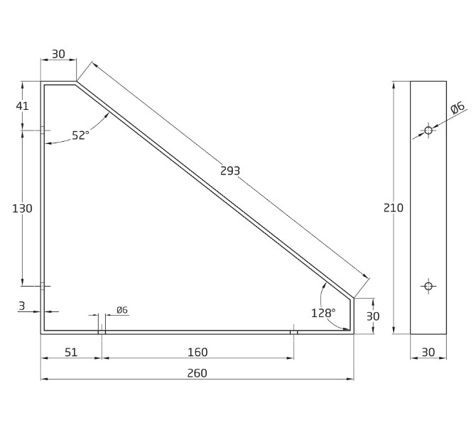 Plankdrager 211x261x30 mm zwart staal