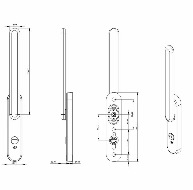 Buitengreep vlak voor S2 hefschuifbeslag 40GR OV SKG3 PC69 mm
